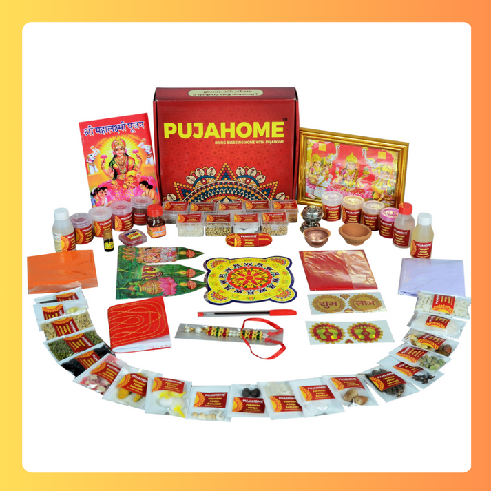 Pujahome Diwali Puja Samagri Kit for Mahalakshmi Pujan (57+ Items) with Detailed Puja Vidhi